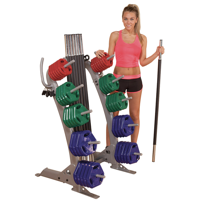 Body-Solid - Storage Pack GCRPACK - Cardio Barbell Pack, Includes 1-Rack, 10-55" straight bars, 20-1" spring collars, 20-2.5lb plates, 20-5lb plates, 20-10lb plates (Commercial or Home)