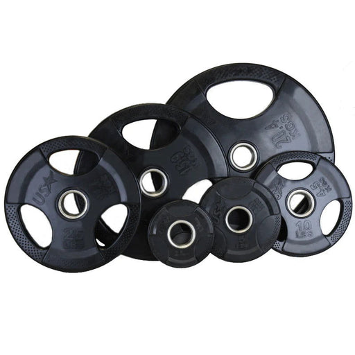 USA - GP-300RS - 300 lbs Olympic Rubber Encased plate set; GOB-86 Bar & TOZC-1/2 Spring Collars included - Home Gyms HQ - 
