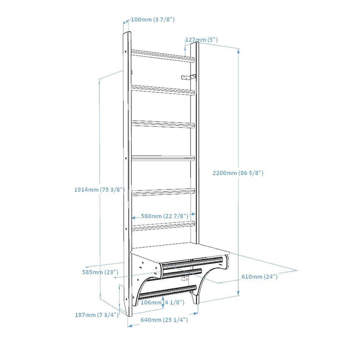 BenchK 112 - Series 1 - Solid beech wooden wall bars with an adjustable pull-up bar and a removable BenchTop used as a desk - Home Gyms HQ