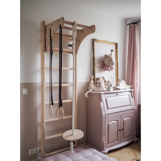 BenchK 112+A204- Series 1 - Solid beech wooden BenchK wall bars with an adjustable pull-up bar, a removable BenchTop used as a desk and gymnastic accessories - Home Gyms HQ - 