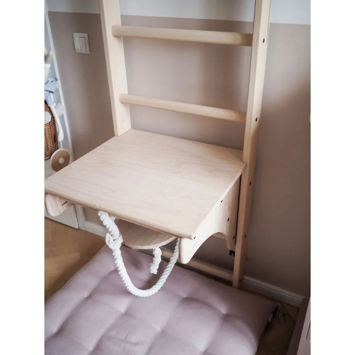 BenchK 112+A204- Series 1 - Solid beech wooden BenchK wall bars with an adjustable pull-up bar, a removable BenchTop used as a desk and gymnastic accessories - Home Gyms HQ - 