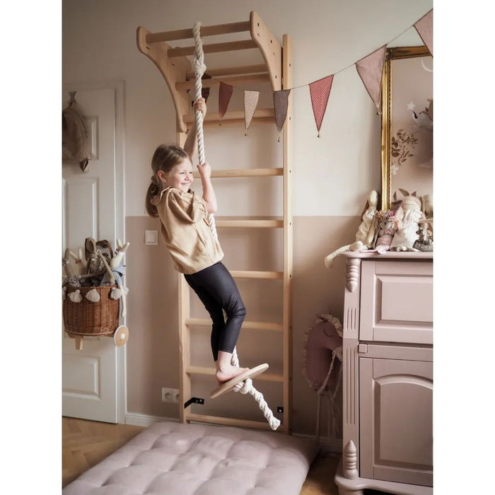 BenchK 112+A204- Series 1 - Solid beech wooden BenchK wall bars with an adjustable pull-up bar, a removable BenchTop used as a desk and gymnastic accessories - Home Gyms HQ - 