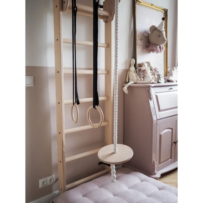 BenchK 112+A204- Series 1 - Solid beech wooden BenchK wall bars with an adjustable pull-up bar, a removable BenchTop used as a desk and gymnastic accessories - Home Gyms HQ - 