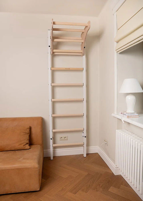 BenchK 211 B/W- Series 2 - BenchK wall bars with an adjustable beech wooden pull-up bar - Home Gyms HQ
