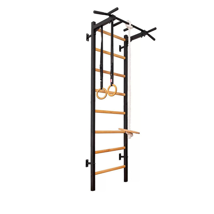 BenchK 221 B/W - A076/A204 - Series 2 - BenchK wall bars with a fixed steel 6-grip pull-up bar and gymnastic accessories - Home Gyms HQ