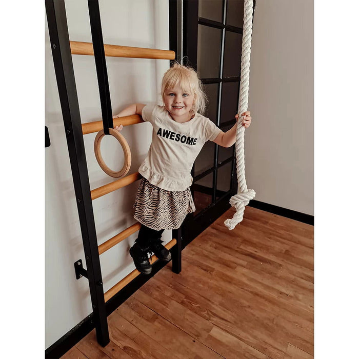 BenchK 221 B/W - A076/A204 - Series 2 - BenchK wall bars with a fixed steel 6-grip pull-up bar and gymnastic accessories - Home Gyms HQ