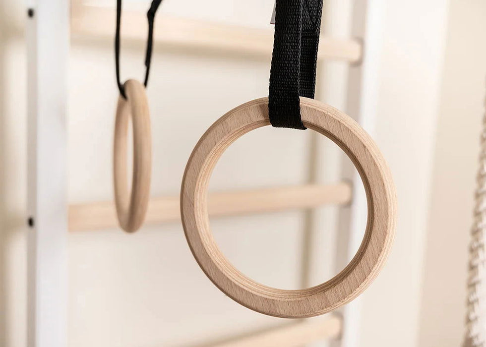 BenchK 221 B/W - A076/A204 - Series 2 - BenchK wall bars with a fixed steel 6-grip pull-up bar and gymnastic accessories - Home Gyms HQ
