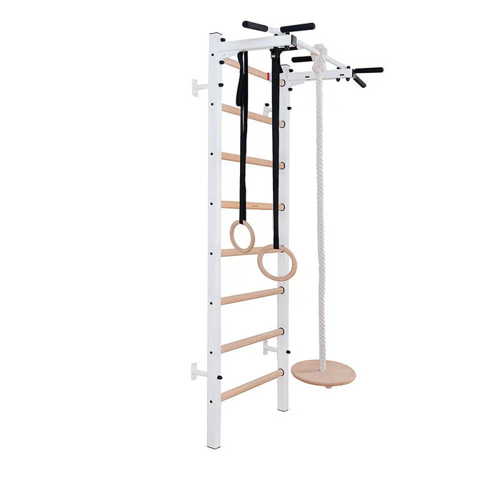 BenchK 221 B/W - A076/A204 - Series 2 - BenchK wall bars with a fixed steel 6-grip pull-up bar and gymnastic accessories - Home Gyms HQ