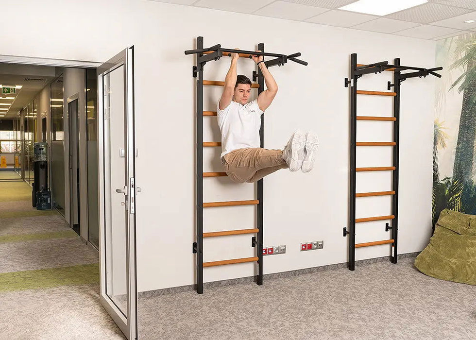 BenchK 221 B/W - Series 2 - BenchK wall bars with a fixed steel 6-grip pull-up bar - Home Gyms HQ