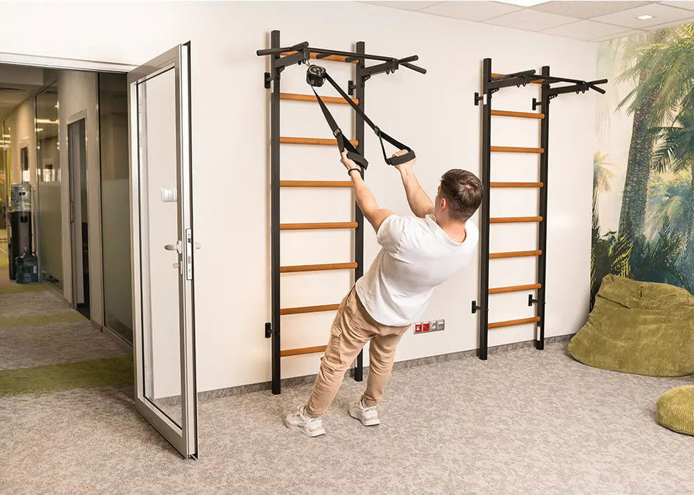 BenchK 221 B/W - Series 2 - BenchK wall bars with a fixed steel 6-grip pull-up bar - Home Gyms HQ