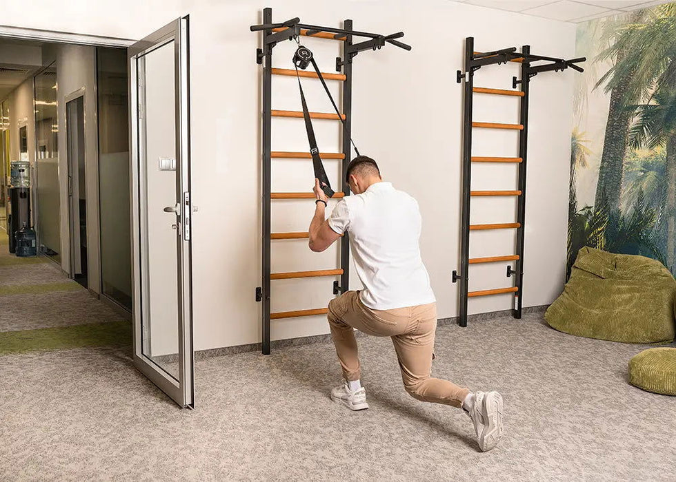 BenchK 221 B/W - Series 2 - BenchK wall bars with a fixed steel 6-grip pull-up bar - Home Gyms HQ