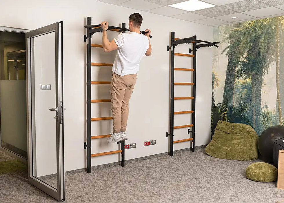 BenchK 221 B/W - Series 2 - BenchK wall bars with a fixed steel 6-grip pull-up bar - Home Gyms HQ