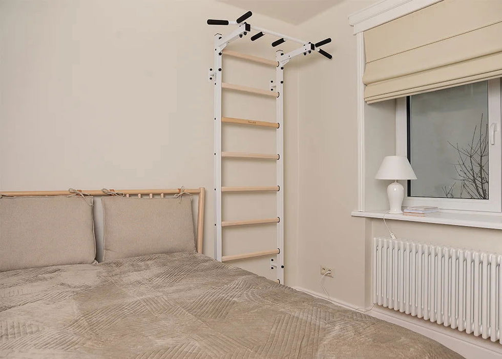BenchK 221 B/W - Series 2 - BenchK wall bars with a fixed steel 6-grip pull-up bar - Home Gyms HQ