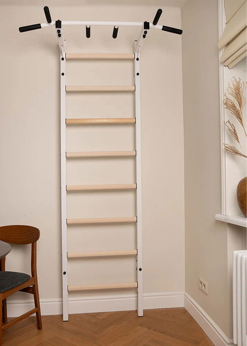 BenchK 221 B/W - Series 2 - BenchK wall bars with a fixed steel 6-grip pull-up bar - Home Gyms HQ