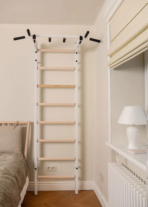 BenchK 221 B/W - Series 2 - BenchK wall bars with a fixed steel 6-grip pull-up bar - Home Gyms HQ