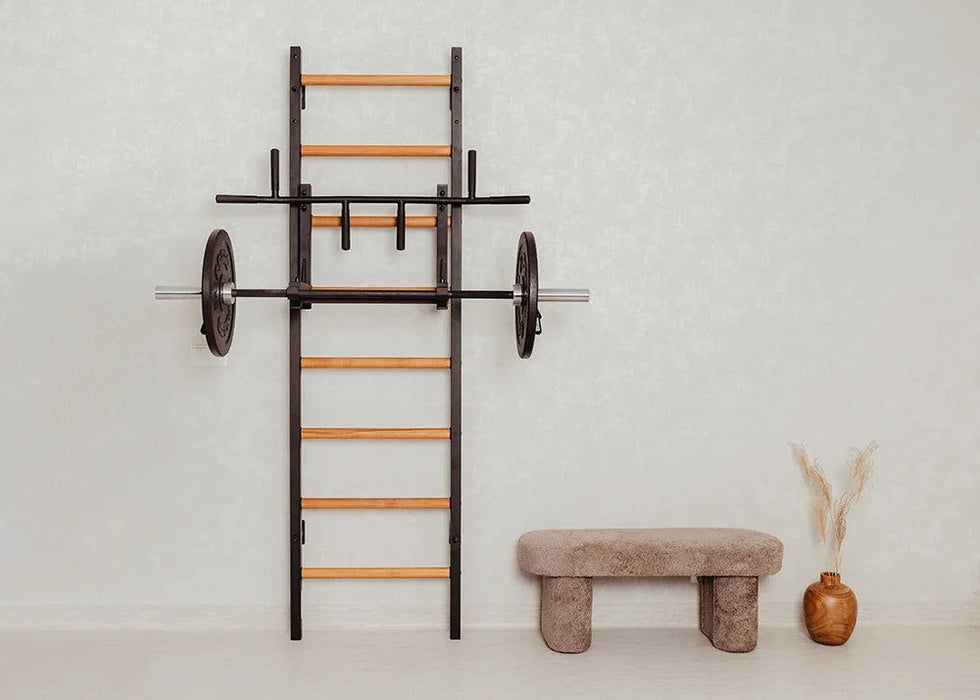 BenchK 231 B/W - Series 2 - BenchK wall bars with a convertible steel 6-grip pull-up bar that can also be used as a barbell holder - Home Gyms HQ