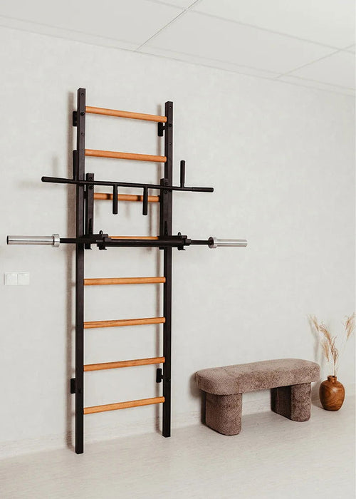 BenchK 231 B/W - Series 2 - BenchK wall bars with a convertible steel 6-grip pull-up bar that can also be used as a barbell holder - Home Gyms HQ