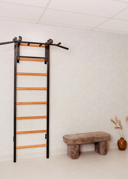 BenchK 231 B/W - Series 2 - BenchK wall bars with a convertible steel 6-grip pull-up bar that can also be used as a barbell holder - Home Gyms HQ