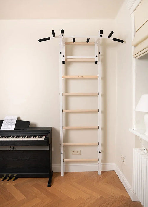 BenchK 231 B/W - Series 2 - BenchK wall bars with a convertible steel 6-grip pull-up bar that can also be used as a barbell holder - Home Gyms HQ