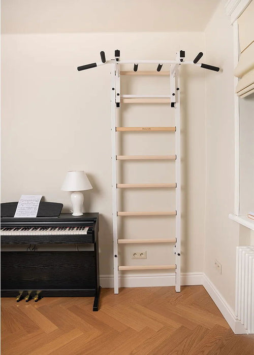 BenchK 231 B/W - Series 2 - BenchK wall bars with a convertible steel 6-grip pull-up bar that can also be used as a barbell holder - Home Gyms HQ