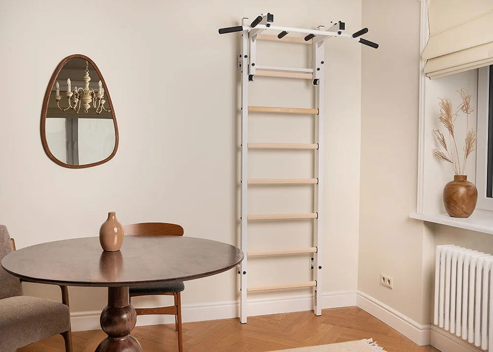 BenchK 231 B/W - Series 2 - BenchK wall bars with a convertible steel 6-grip pull-up bar that can also be used as a barbell holder - Home Gyms HQ