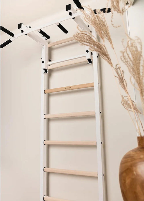 BenchK 231 B/W - Series 2 - BenchK wall bars with a convertible steel 6-grip pull-up bar that can also be used as a barbell holder - Home Gyms HQ
