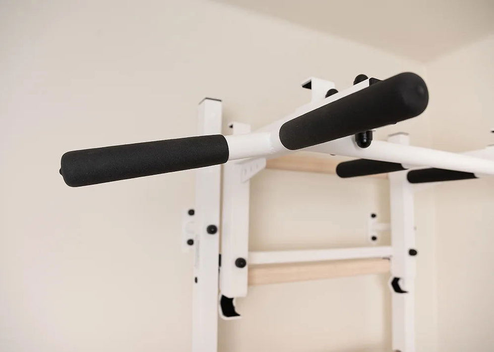 BenchK 231 B/W - Series 2 - BenchK wall bars with a convertible steel 6-grip pull-up bar that can also be used as a barbell holder - Home Gyms HQ