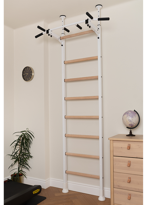 BenchK 521 B/W- Series 5 - BenchK wall bars that allow floor-to-ceiling mounting or the standard wall installation with a fixed steel 6-grip pull-up bar - Home Gyms HQ