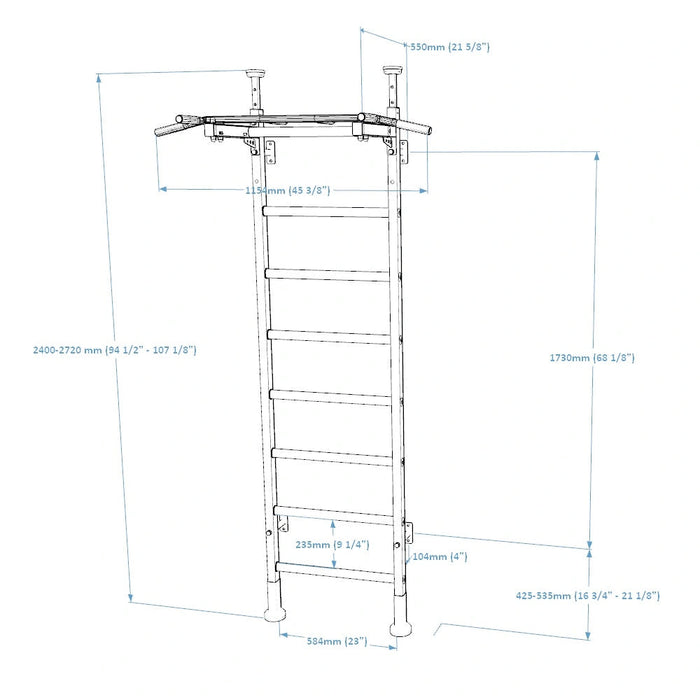 BenchK 521 B/W- Series 5 - BenchK wall bars that allow floor-to-ceiling mounting or the standard wall installation with a fixed steel 6-grip pull-up bar - Home Gyms HQ