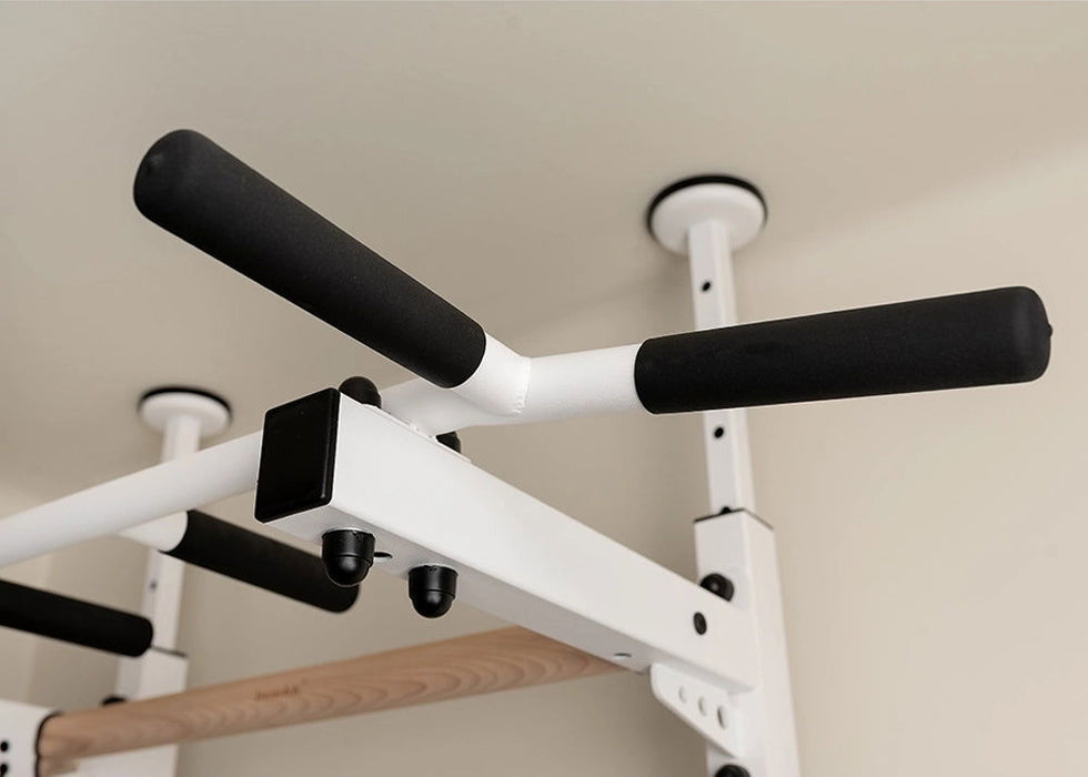 BenchK 521 B/W- Series 5 - BenchK wall bars that allow floor-to-ceiling mounting or the standard wall installation with a fixed steel 6-grip pull-up bar - Home Gyms HQ