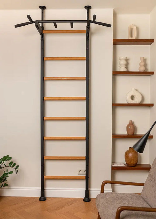 BenchK 521 B/W- Series 5 - BenchK wall bars that allow floor-to-ceiling mounting or the standard wall installation with a fixed steel 6-grip pull-up bar - Home Gyms HQ