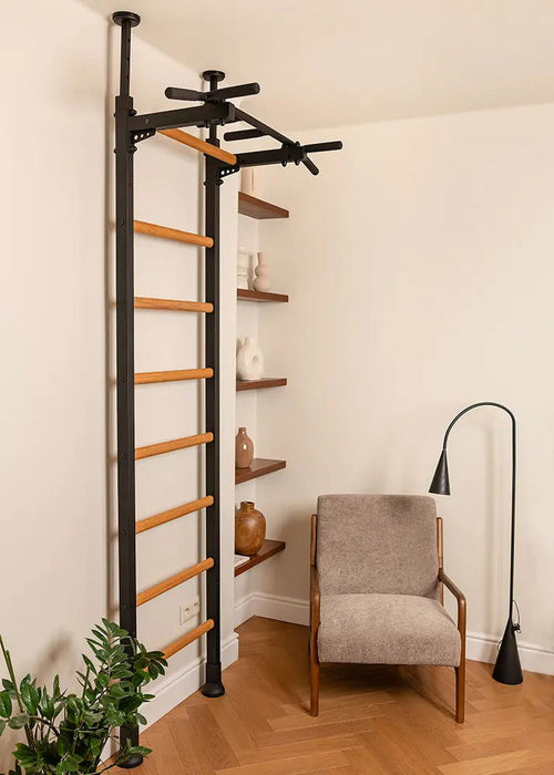 BenchK 521 B/W- Series 5 - BenchK wall bars that allow floor-to-ceiling mounting or the standard wall installation with a fixed steel 6-grip pull-up bar - Home Gyms HQ