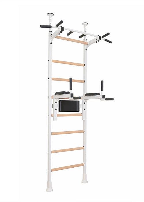 BenchK 522 B/W- Series 5 - BenchK wall bars that allow floor-to-ceiling mounting or the standard wall installation with a fixed steel 6-grip pull-up bar and a dip bar with back support - Home Gyms HQ