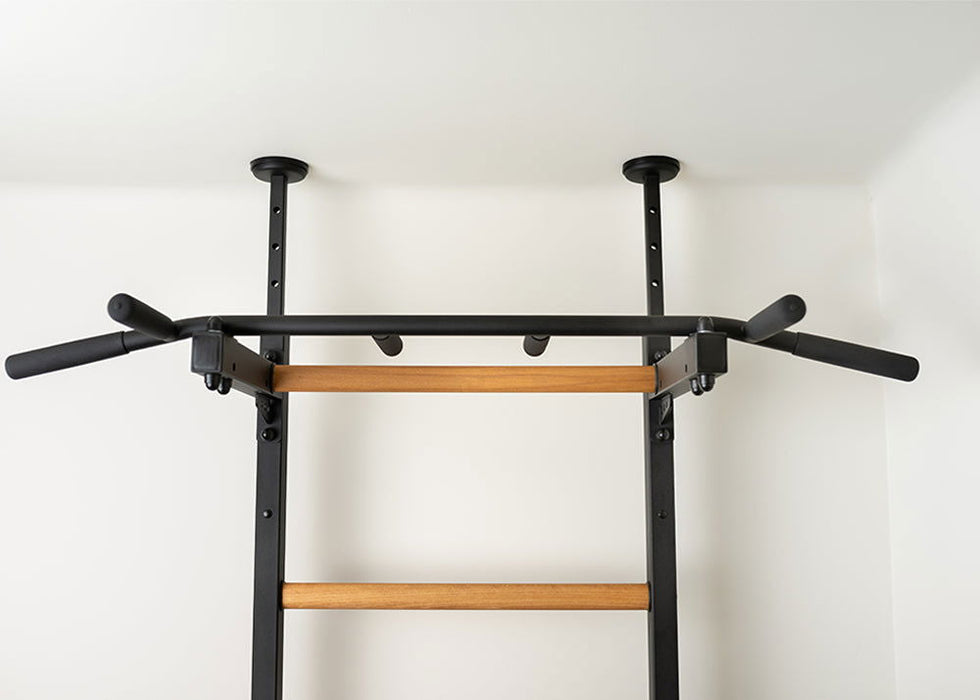 BenchK 522 B/W- Series 5 - BenchK wall bars that allow floor-to-ceiling mounting or the standard wall installation with a fixed steel 6-grip pull-up bar and a dip bar with back support - Home Gyms HQ