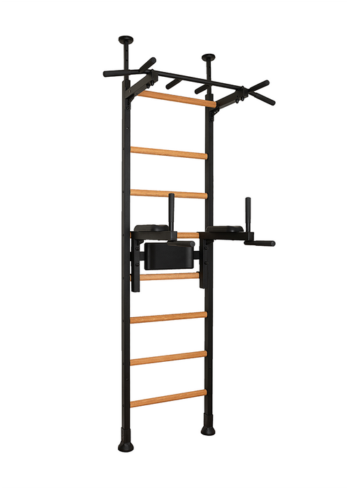 BenchK 522 B/W- Series 5 - BenchK wall bars that allow floor-to-ceiling mounting or the standard wall installation with a fixed steel 6-grip pull-up bar and a dip bar with back support - Home Gyms HQ