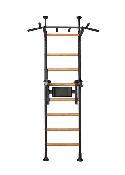 BenchK 522 B/W- Series 5 - BenchK wall bars that allow floor-to-ceiling mounting or the standard wall installation with a fixed steel 6-grip pull-up bar and a dip bar with back support - Home Gyms HQ