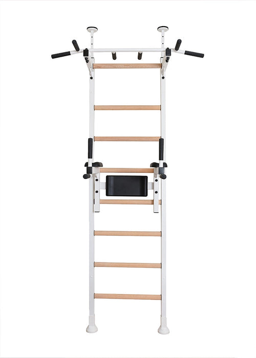 BenchK 522 B/W- Series 5 - BenchK wall bars that allow floor-to-ceiling mounting or the standard wall installation with a fixed steel 6-grip pull-up bar and a dip bar with back support - Home Gyms HQ