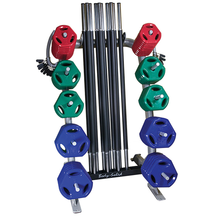 Body-Solid - Storage Pack GCRPACK - Cardio Barbell Pack, Includes 1-Rack, 10-55" straight bars, 20-1" spring collars, 20-2.5lb plates, 20-5lb plates, 20-10lb plates (Commercial or Home)