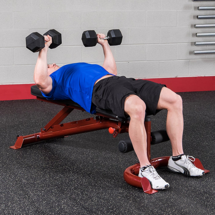 Body-Solid - Bench GFID100B - FLAT/INCLINE/DECLINE BENCH, RED FRAME (Commercial or Home)