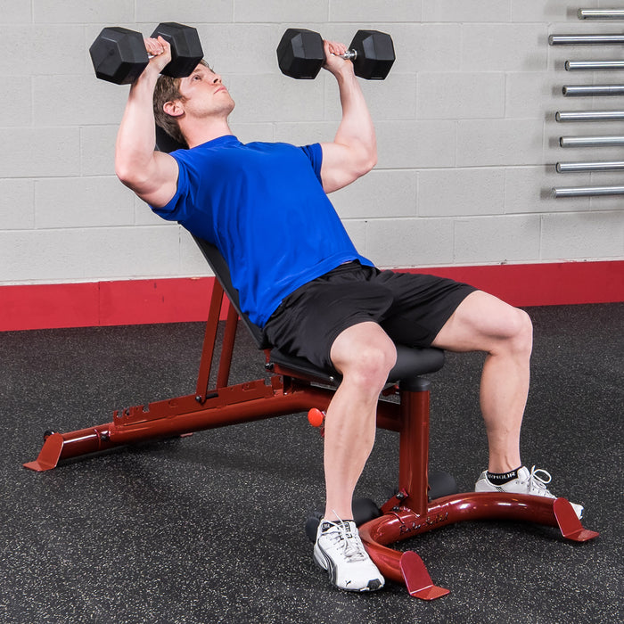 Body-Solid - Bench GFID100B - FLAT/INCLINE/DECLINE BENCH, RED FRAME (Commercial or Home)