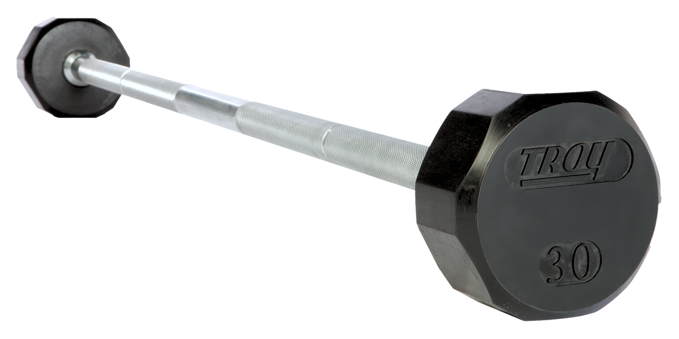 Troy - TSB-R  - 12 Sided Solid Head Rubber Straight Barbell w/Hard Chrome Bar - Home Gyms HQ