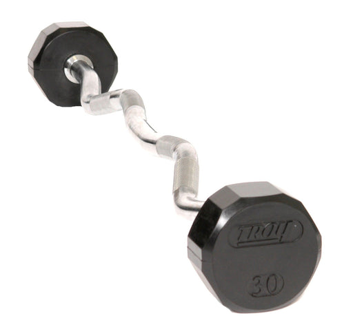 Troy - TZB-R  - 12-Sided Solid Head Rubber E-Z Curl Barbell w/Hard Chrome Bar - Home Gyms HQ