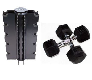 USA - VERTPAC-HDR50G - Rubber DB set 3,5,8,10,12,15,20,25,30,35,40,45 & 50lb w vert rack - Home Gyms HQ - 