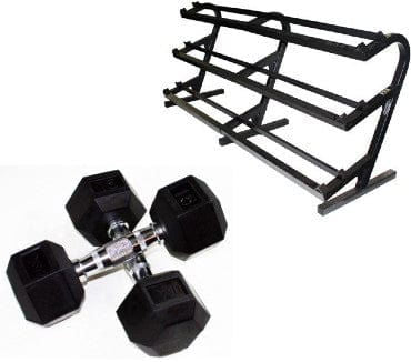 USA - VERTPAC-HDR75 - Rubber DB set 5 through 75lb, 5lb jumps w horiz 3 tier DBL shelf rack - Home Gyms HQ - 