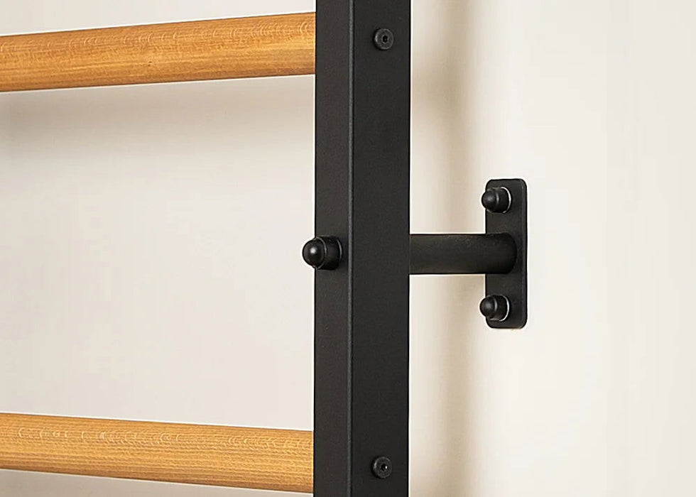 BenchK 232 B/W - Series 2 - BenchK wall bars with a convertible steel 6-grip pull-up bar that can also be used as a barbell holder, and a dip bar with back support - Home Gyms HQ - 