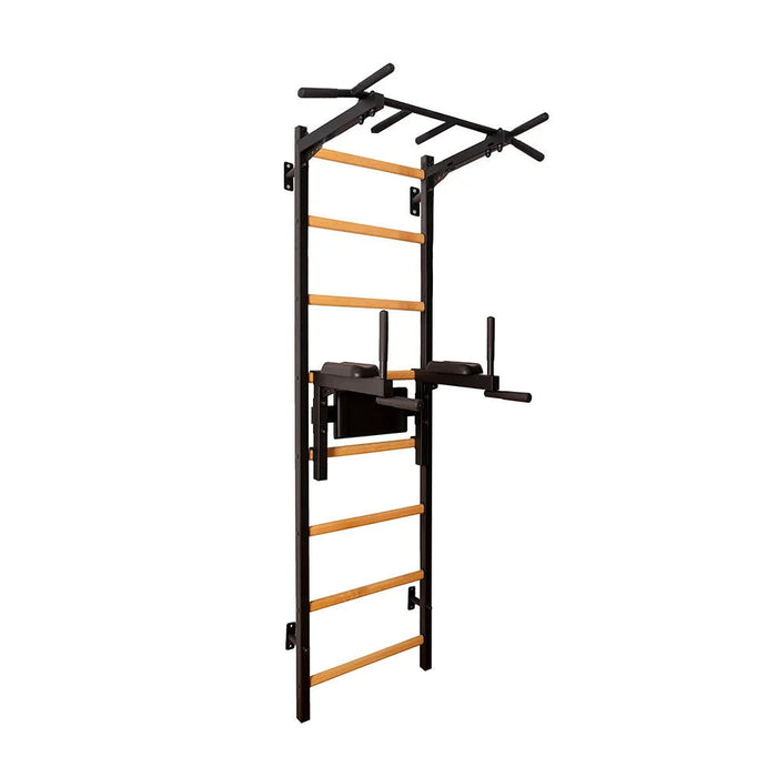 BenchK 222 B/W - Series 2 - BenchK wall bars with a fixed steel 6-grip pull-up bar, and a dip bar with back support - Home Gyms HQ - 