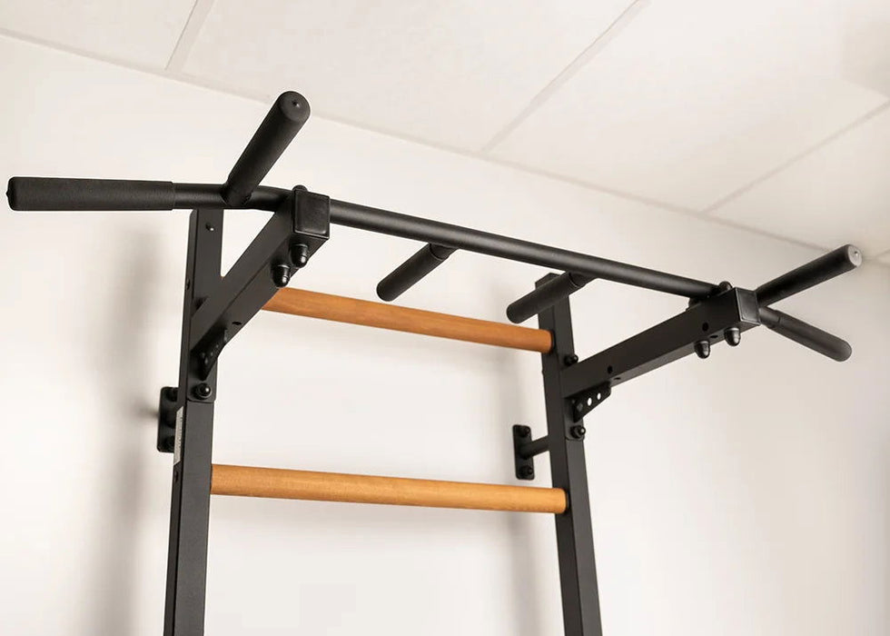 BenchK 222 B/W - Series 2 - BenchK wall bars with a fixed steel 6-grip pull-up bar, and a dip bar with back support - Home Gyms HQ - 