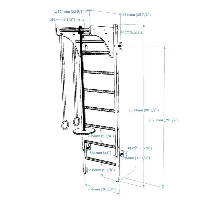 BenchK 212 B/W A076/a204- Series 2 - BenchK wall bars with an adjustable pull-up bar, a removable BenchTop used as a desk and gymnastic accessories - Home Gyms HQ - 